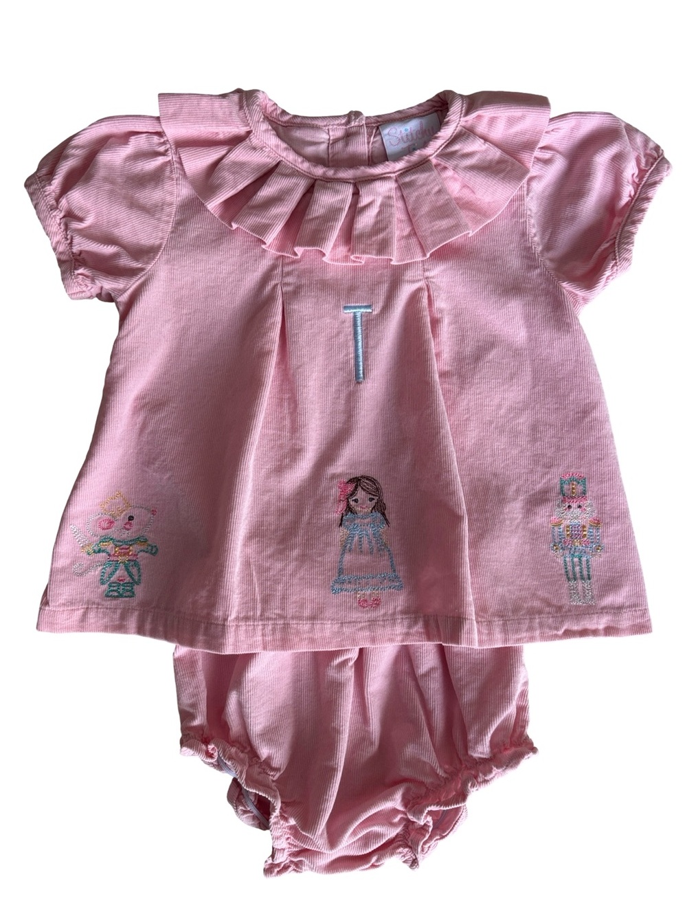 Stitchy Fish Pink Corduroy Nutcracker Top & Bloomers Set 24 Months Holiday Xmas